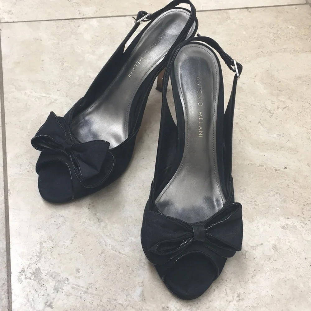 Antonio Melani Black Suede Healed Stiletto Sandal with Bows size 6.5, the go to - Picture 6 of 11